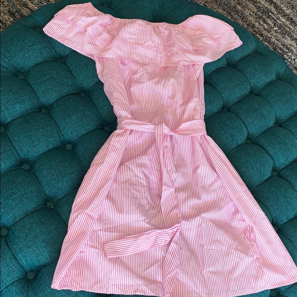 Pink/white Stripped Dress with belt